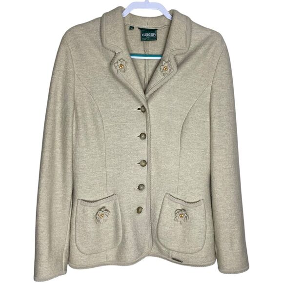 Vtg Geiger Cardigan Sweater Womens 40 Blazer Jacket Wool Linen Austria Cottage - Picture 1 of 16